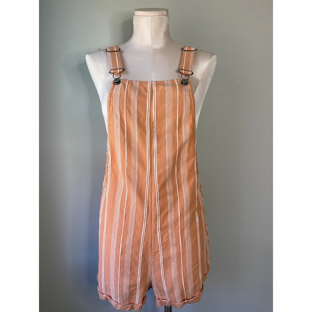 Roxy Silver Sky Shortalls Terra Cotta Striped Romper Overalls Medium